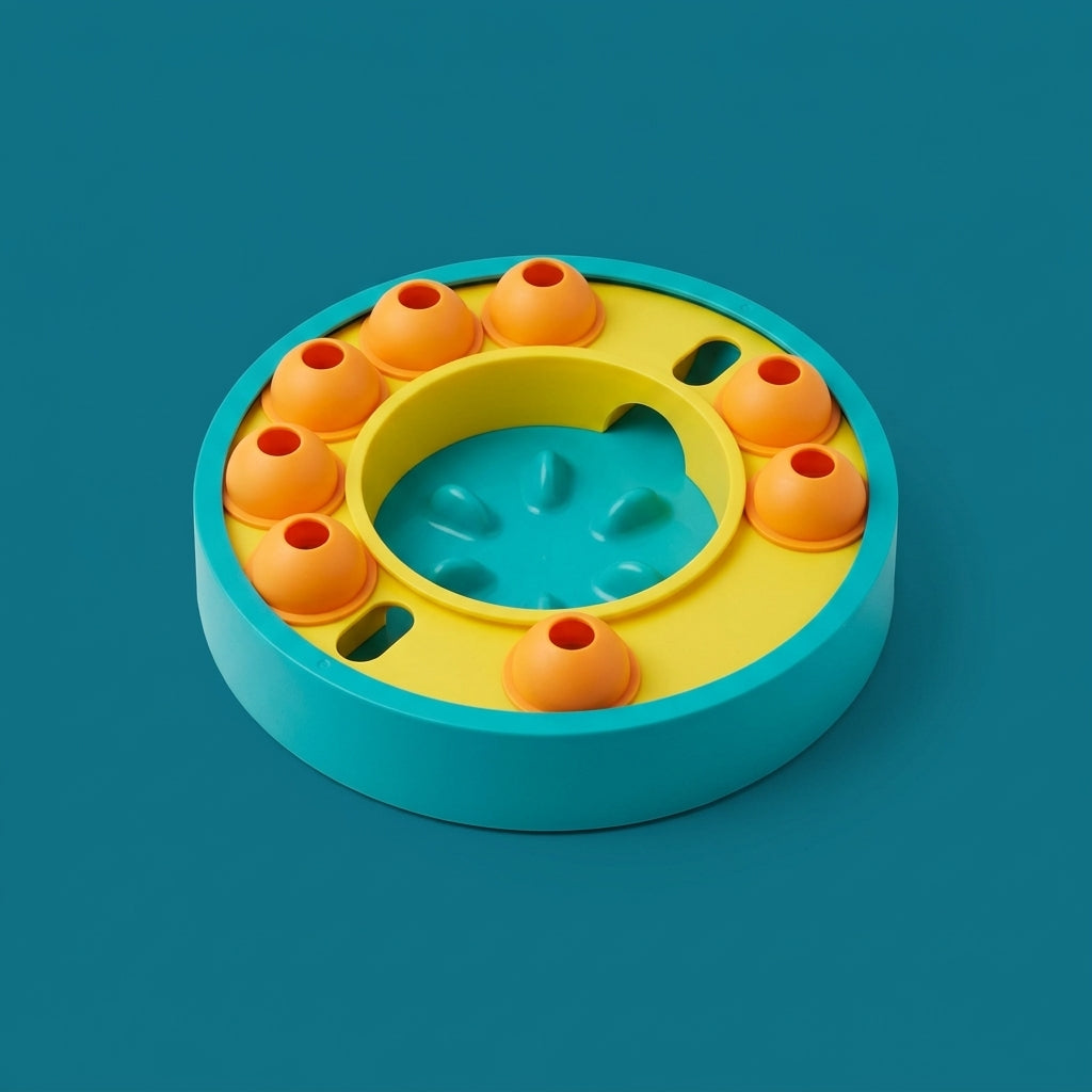 Slow feeder puzzle bowl for cats and small dogs - turquoise interactive feeder, studio shot